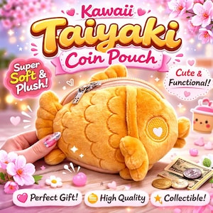 Kawaii Taiyaki Coin Pouch | Cute Fish Plush Coin Purse | Japanese Dessert Wallet | Keychain Pouch | Pastel Aesthetic Gift