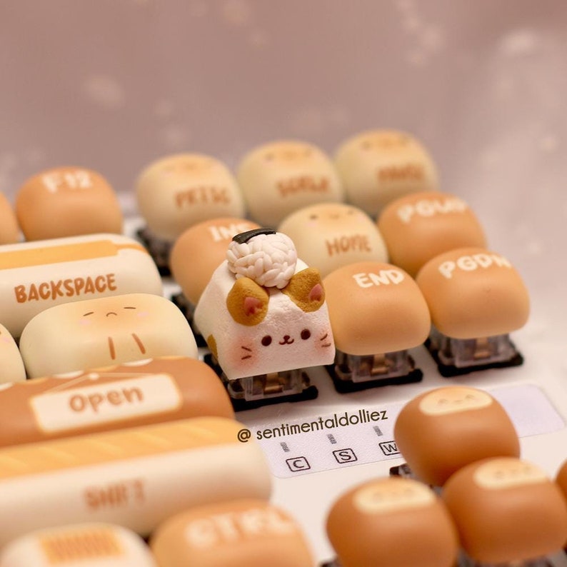 Onigiri Orange Cat - white and orange cat - Kawaii Cat - Artisan Key Cap - cute keycaps - keyboard accessories