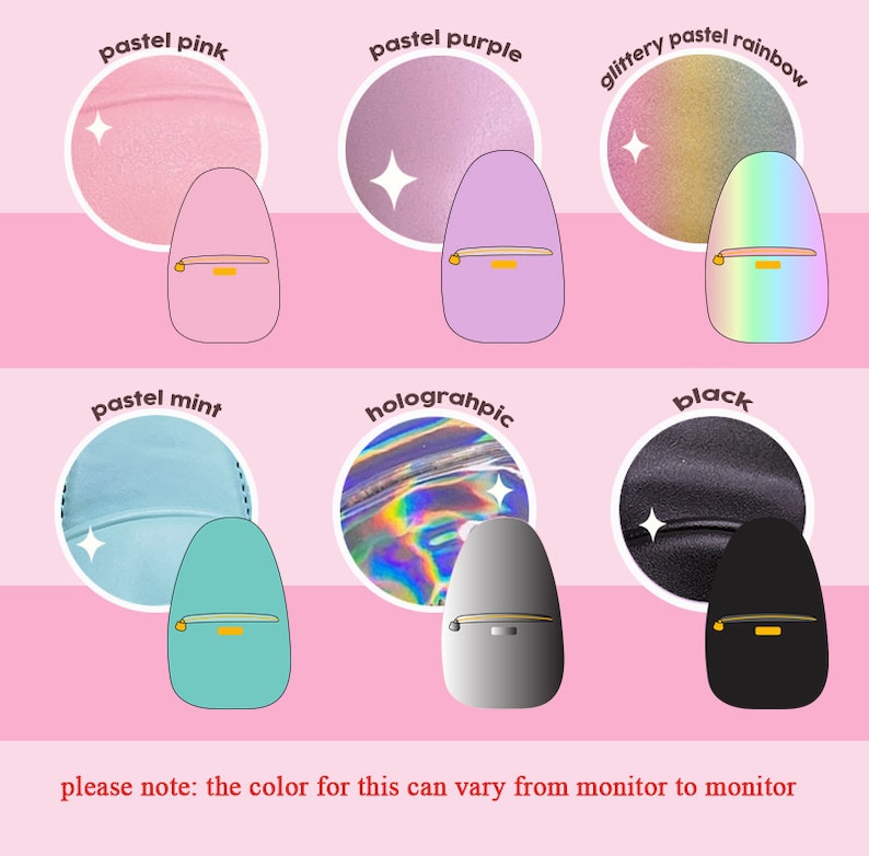 K&ouml;nnte beinhalten: Ein Set aus neun Mini-Rucks&auml;cken in verschiedenen Farben und Ausf&uuml;hrungen, darunter Pastellrosa, Lila, Mint, Regenbogen, Hologramm und Schwarz. Der Text "Bitte beachten Sie: Die Farbe dieses Artikels kann je nach Monitor variieren" befindet sich am unteren Rand des Bildes.