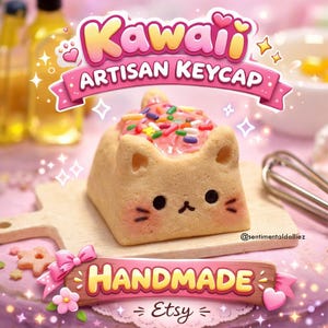 Teclas con diseño de gatos adorables y galletas glaseadas - Teclas artesanales con animales adorables - Teclas con diseño de gatos kawaii - Teclas artesanales con diseño de gatos kawaii - Teclas en tonos pastel