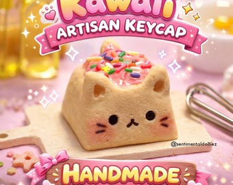 Cute Cat keycaps Frosted Cookies - cute animals Artisan Key Cap -kawaii cat keycaps- kawaii cat artisan keycaps -keyboard accessories