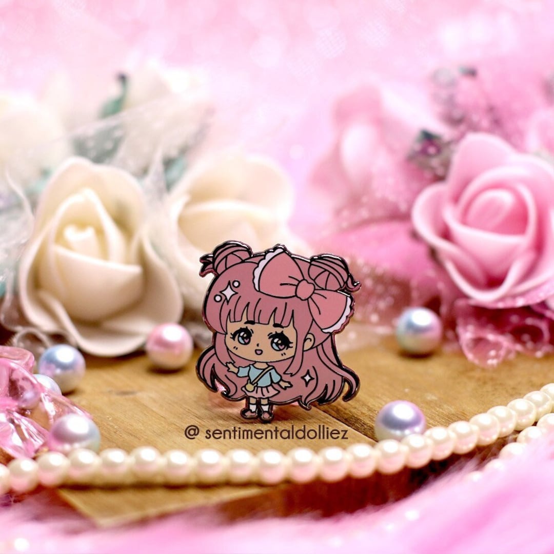 Chibi Enamel Pin Examples Chibi Fashionista Enamel Pin: Kawaii Pastel Bow Girl - Etsy