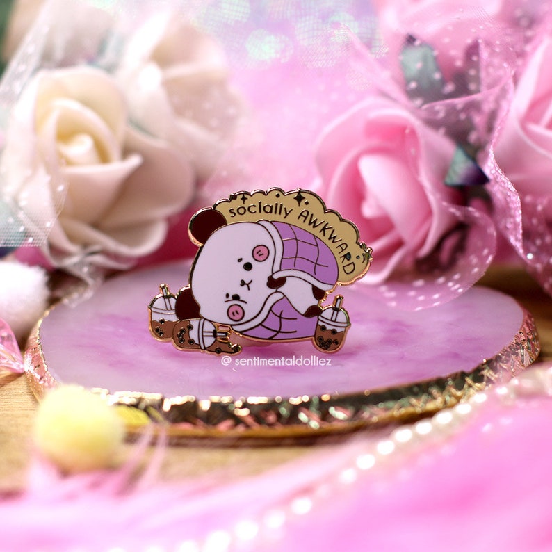 socially awkward enamel pin bubble tea addict pin kawaii panda enamel pin mental health enamel pin cute panda pin
