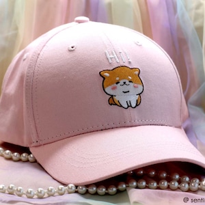 Embroidered Shiba Inu Hat: Kawaii Pink Cap