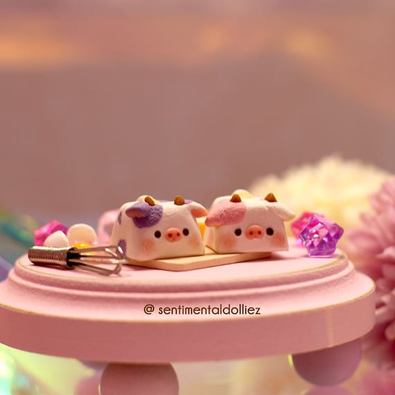 Pastel Cow Artisan Keycap – Cute Kawaii Cow Keycap, Animal Keycap for Mechanical Keyboard, Keyboard Accessory, desk accessories