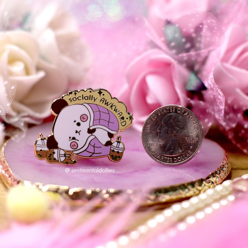 socially awkward enamel pin bubble tea addict pin kawaii panda enamel pin mental health enamel pin cute panda pin