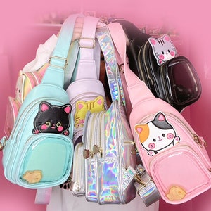 Kawaii Cat Family ITA BAGS - enamel pins ita bag - itabags - crossbody bag - sling bag