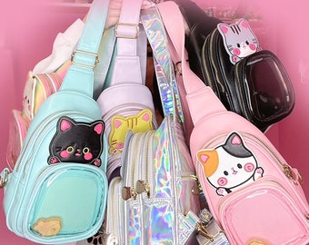 Kawaii Cat Family ITA BAGS - enamel pins ita bag - itabags - crossbody bag - sling bag