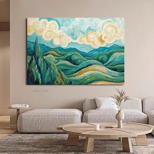 Wheat Field Art Textured Wall Art Green And Yellow Abstract Painting Field Landscape Wall Art Textured Van Goah Style Landscape Wall Art