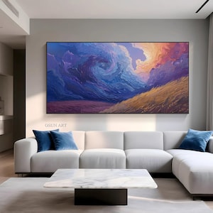 Wheat Field Art Textured Wall Art Blue And Red Abstract Painting Field Landscape Wall Art Textured Van Goah Style Landscape Wall Art