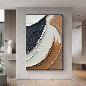 3D Earth Tone Wave Wall Art Minimalist Textured Abstract Art For Living Room Decor Minimalist Linear Texture Mocha Mousse Painting On Canvas