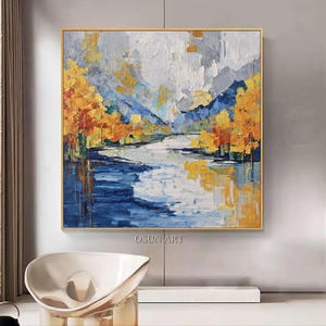 Wald Landschaft Wand Kunst Ahorn Blätter Ölgemälde Gelb Abstrakte Kunst Ahorn Blatt Wand Kunst Dekor Gletscher Wand Kunst Moderne abstrakte Malerei