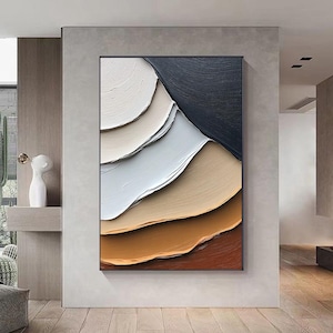 3D Earth Tone Wave Wall Art Minimalist Textured Abstract Art For Living Room Decor Minimalist Linear Texture Mocha Mousse Painting On Canvas