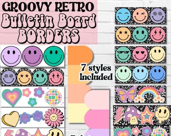 Bulletin Board Borders Retro Groovy Classroom Decor, Classroom Printables, Back to School, Bulletin Boards, Printable Borders, Groovy Boards