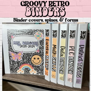 Binder Covers, Spines, and Classroom Forms Retro Groovy Classroom Decor, Editable Lesson Plan, Editable Classroom Printables, Back to School