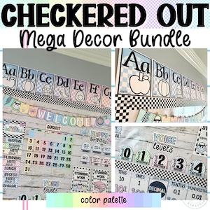 Checkered Classroom Decor Growing Bundle, Checkered Pastel Classroom Theme, Back to School, Elementary Pastel Classroom Decor, Trendy Class