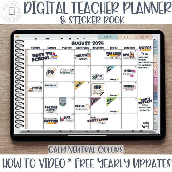 Digital Teacher Planner, Ipad planner, Digital Lesson Planner, Goodnotes Planner, Teacher Digital Planner,  Digital Stickers,  2024-2025