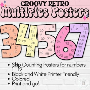 Überspringen Sie das Zählen, Retro Groovy Klassenzimmer Dekor, Klassenzimmer Printables, zurück in der Schule, druckbare Multiples Poster, überspringen Sie das Zählen Poster