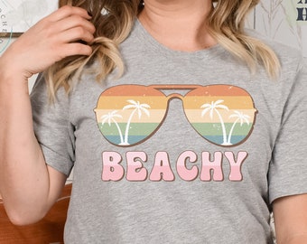 Retro Beachy Tshirt, Retro letnia koszulka, Damska modna koszulka retro, Groovy Damska koszulka graficzna, Prezent dla niej, Retro koszula dla niej