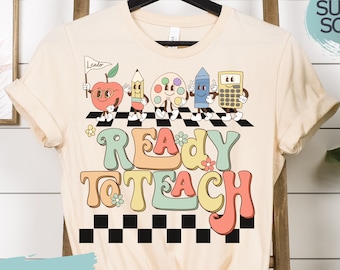 Ready To Teach Retro Teacher Shirt, Groovy Teacher Shirt, Gift for new Teacher, Checkered Teacher Shirt, School Teacher Tee