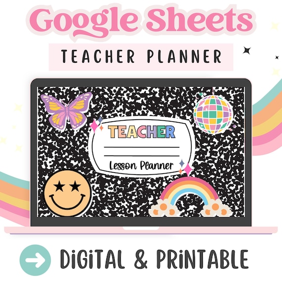 Digital Teacher Planner, Google Sheets Planner, Printable Planner, Retro Groovy