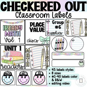Classroom Labels for calm Checkered Out Classroom Decor Pastel Classroom Theme, Back to School, Elementary Pastel Classroom Decor
