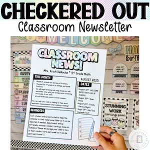 Checkered Classroom Newsletter Template, Editable Newsletter, Back to School Newsletter, Weekly Teacher Newsletter, Classroom Newsletter