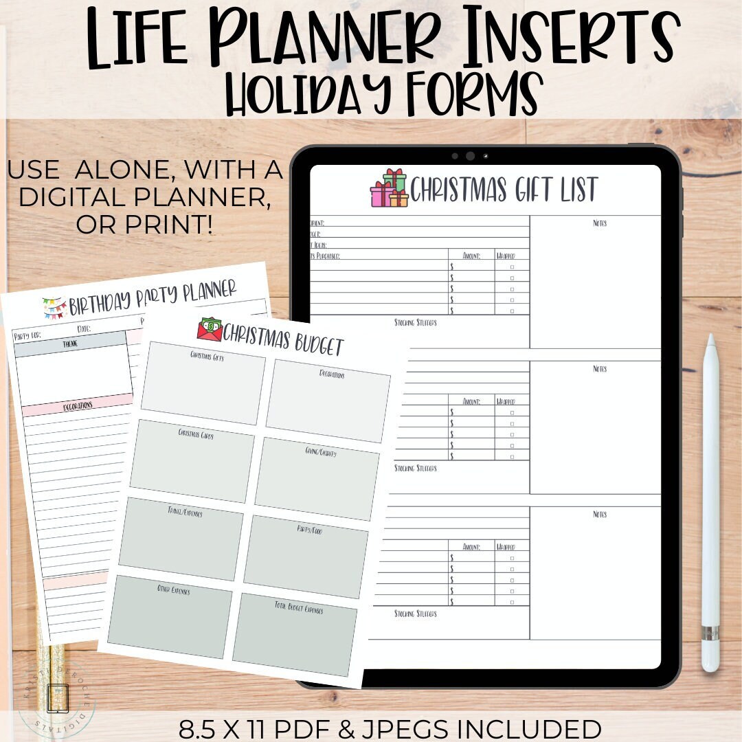 Digital Planner Inserts - Holidays, Party Planner, Gift Planning ...