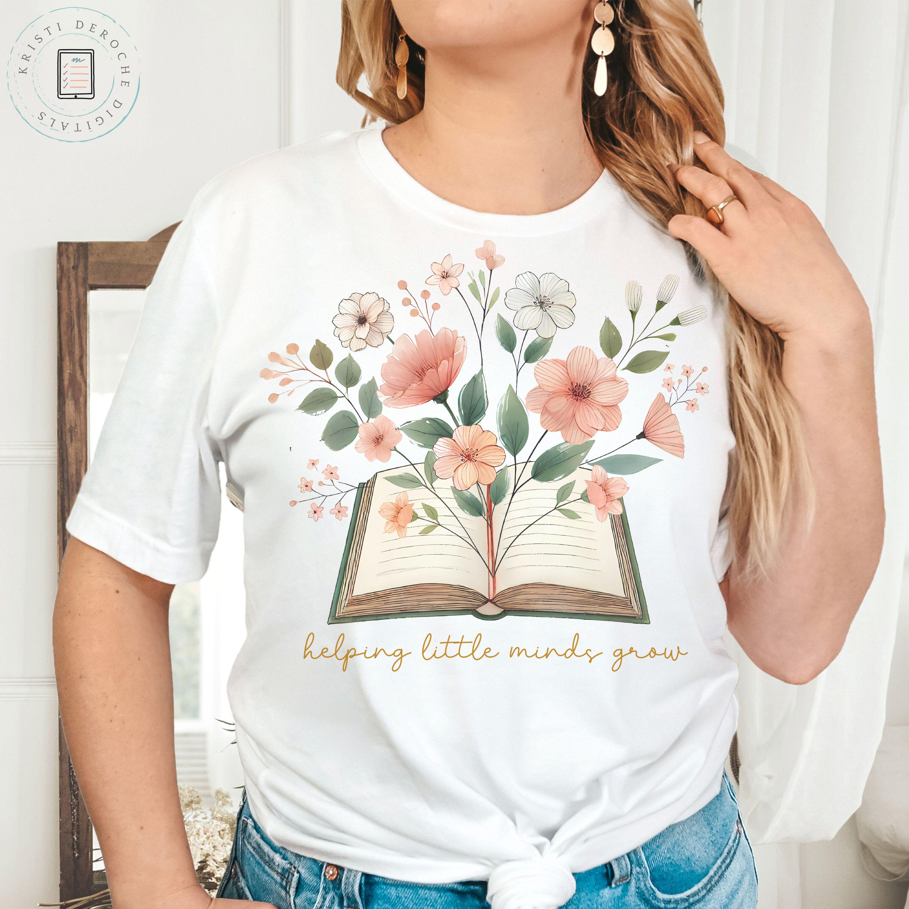 Camiseta bohemia para maestra, camiseta floral para maestra, camiseta floral para el crecimiento: regalo para maestras, amantes de la lectura, estilo primaveral, inspiración educativa.