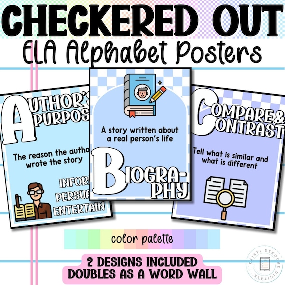 Classroom ELA Alphabet, Checkered Out Classroom Decor, Classroom Printables, Back to School, Printable Alphabet Posters, Reading Alphabet