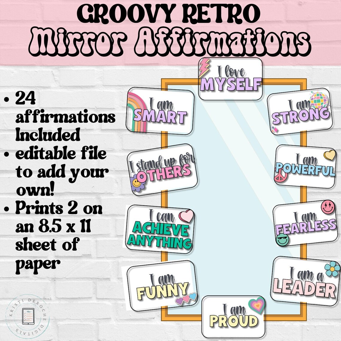 Mirror Affirmations Retro Groovy Classroom Decor, Classroom Printables ...