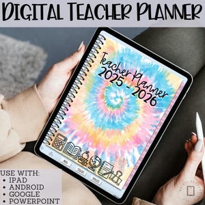 Digital Teacher Planner | Editable | iPad, tablet, Google | 2025-2026 | Tie Dye Teacher planner for Goodnotes, Teacher planner for ipad