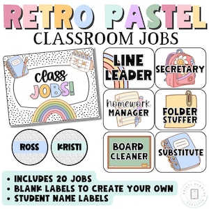 Classroom Jobs Editable Retro Pastel Classroom Decor, Classroom Printables, Back to School, Class Jobs for Elementary Classroom