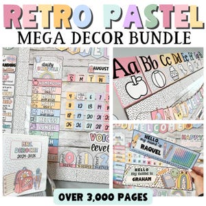 Pastel Classroom Decor Growing Bundle, Retro Pastel Classroom Theme, Back to School, Elementary Pastel Classroom Decor