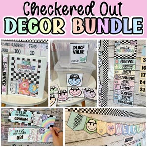 Checkered Classroom Decor Growing Bundle, Checkered Pastel Classroom Theme, Back to School, Elementary Pastel Classroom Decor, Trendy Class