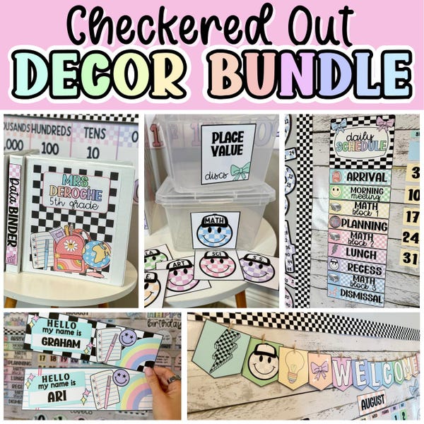 Checkered Classroom Decor Growing Bundle, Checkered Pastel Classroom Theme, Back to School, Elementary Pastel Classroom Decor, Trendy Class
