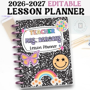 Retro Teacher Lesson Planner | EDITABLE | 2026-2027 | Teacher Binder, Paper Teacher Planner, Powerpoint Teacher Planner, Printable Planner