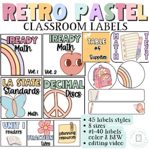Classroom Labels for calm Retro Pastel Classroom Decor Pastel Classroom Theme, Back to School, Elementary Pastel Classroom Decor