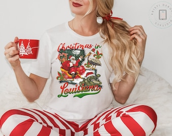 Natal na Louisiana, Louisiana Bayou Shirt para o Natal, Papai Noel Cajun Natal