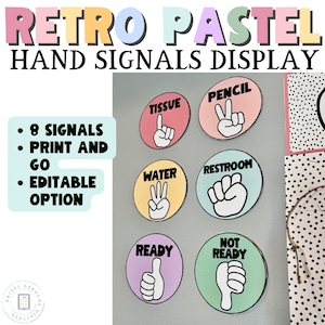Hand Signal Posters for calm Retro Pastel Classroom Decor Pastel Classroom Theme, Back to School, Elementary Calm Pastel Classroom Decor