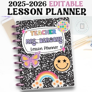 Retro Teacher Lesson Planner | EDITABLE | 2025-2026 | Teacher Binder, Paper Teacher Planner, Powerpoint Teacher Planner, Printable Planner
