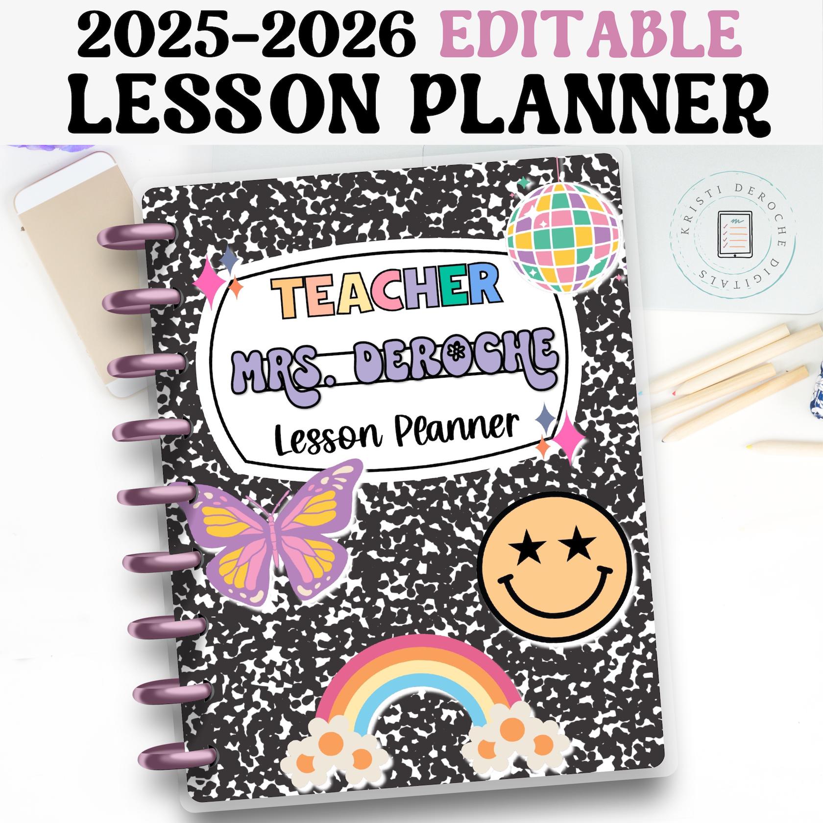 Retro Teacher Lesson Planner | EDITABLE | 2025-2026 | Teacher Binder, Paper Teacher Planner, Powerpoint Teacher Planner, Printable Planner