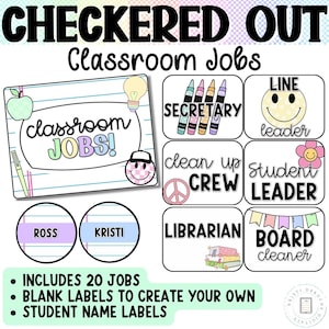 Classroom Jobs Editable Checkered Classroom Decor, Classroom Printables, Back to School, Class Jobs for Elementary Classroom