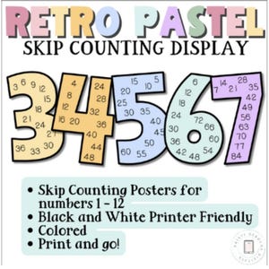 Skip Counting Multiples for calm Retro Pastel Classroom Decor Pastel Classroom Theme, Back to School, Elementary Pastel Classroom Decor