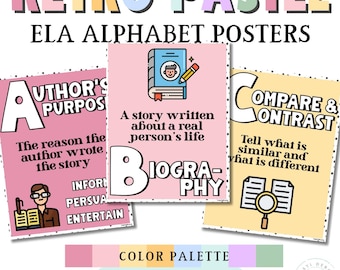 Classroom ELA Alphabet, Retro Pastel Classroom Decor, Classroom Printables, Back to School, Printable Alphabet Posters, Reading Alphabet