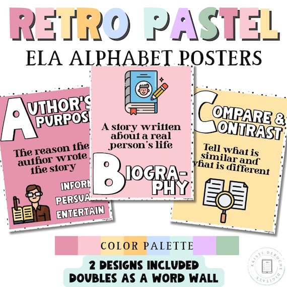 Classroom ELA Alphabet, Retro Pastel Classroom Decor, Classroom Printables, Back to School, Printable Alphabet Posters, Reading Alphabet
