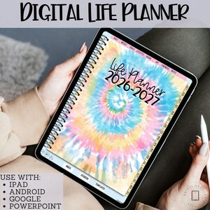 Digital Life Planner | Groovy Tie Dye Theme 2026-2027 | iPad, tablet, Google | Tie Dye Theme, Goodnotes Life Planner