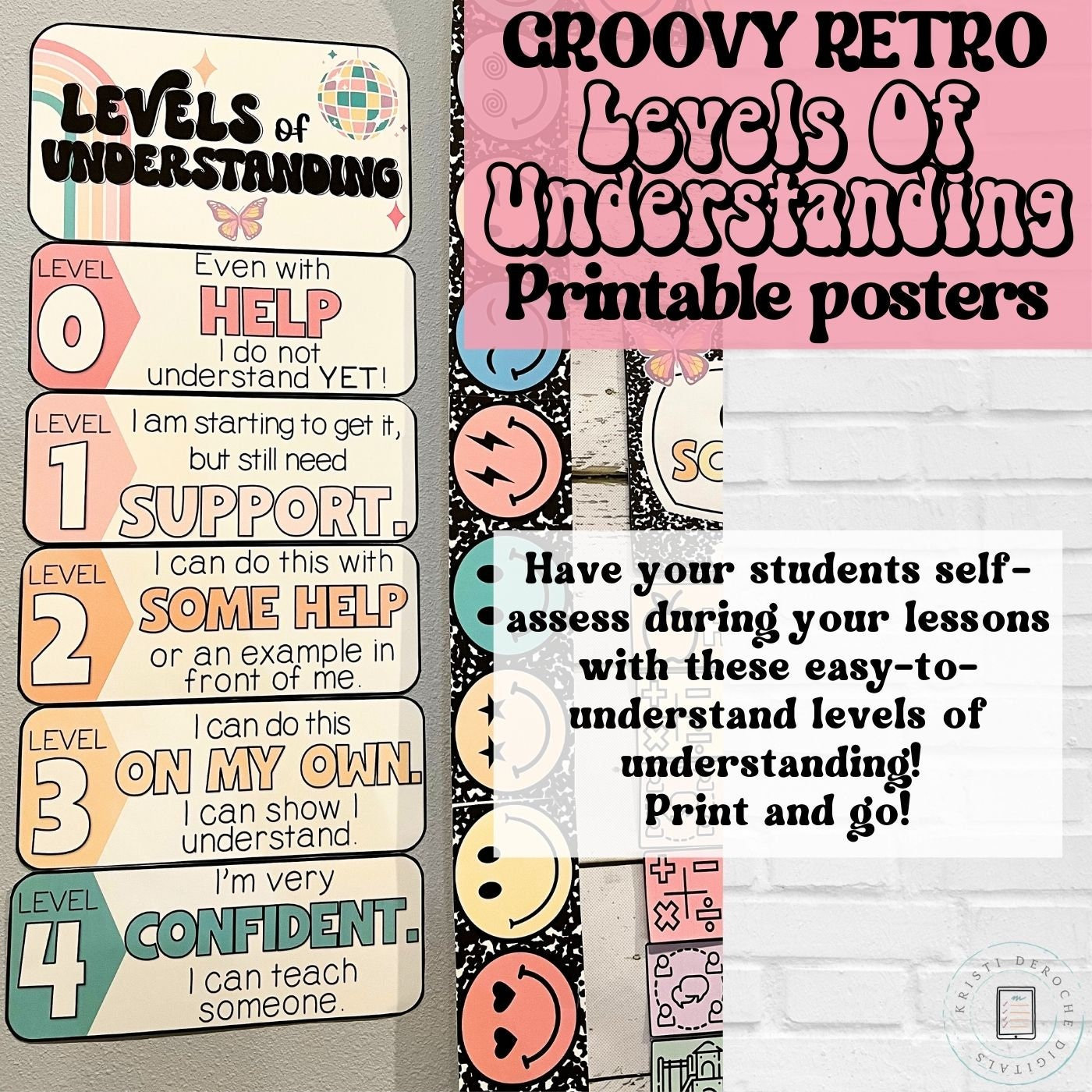 Levels of Understanding Posters, Retro Groovy Classroom Decor, Classroom Calendar, Classroom Printables, Back to School, Classroom Setup