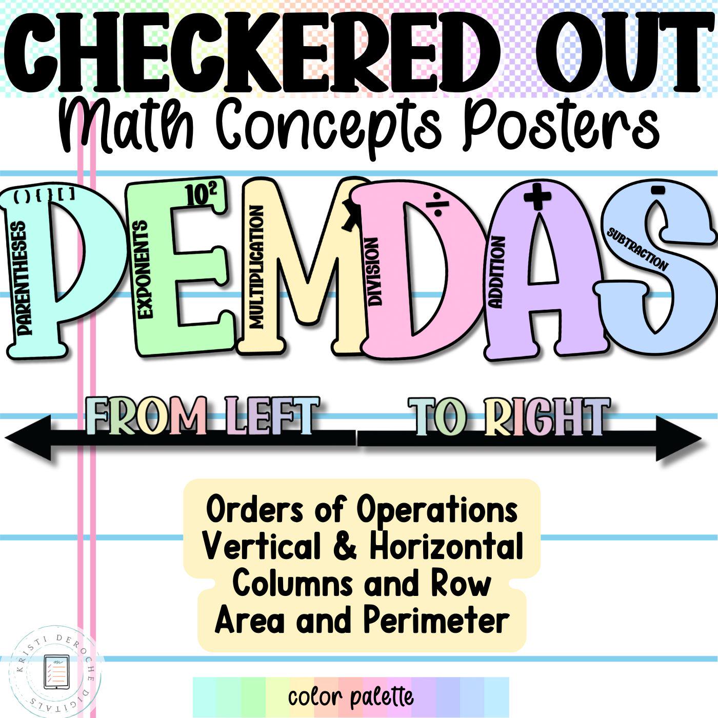 Order of Operations Math Reference Posters Checkered Classroom Decor ...