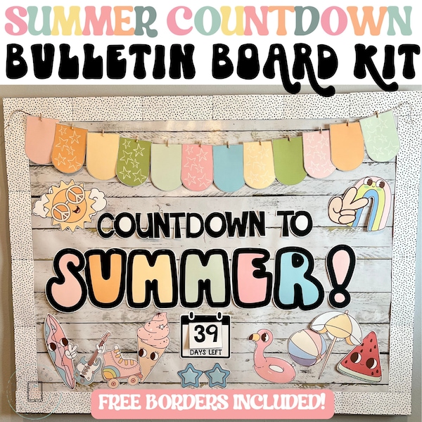 Countdown bis Sommer Bulletin Board Kit, Groovy Retro Sommer, Ende des Schuljahres